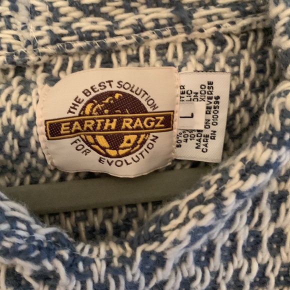 Earth Ragz Blue Knit Fringe Hoodie Size Medium - Picture 4 of 4